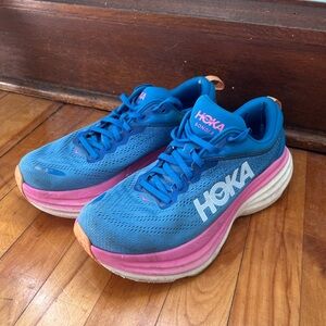 SOLD Hoka One One Bondi 8 Blue & Pink Cushioned Sole Running Shoes Women’s US 8